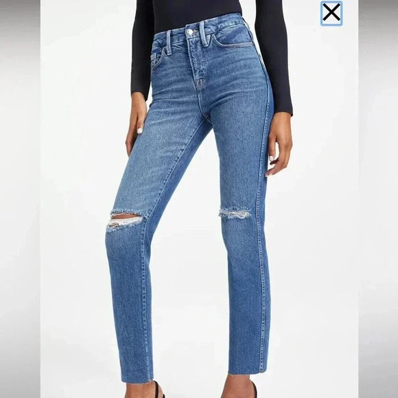 Good American Good curve straight leg jeans high rise ripped size 6/28 - Picture 1 of 14